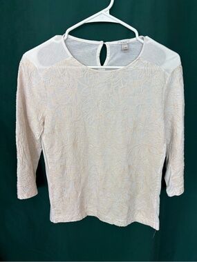 J. Crew Cream Embroidered 3/4 Sleeve Tee